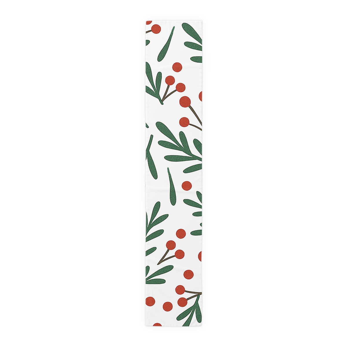 Botanical Berry Table Runner — Minimal Green Leaf & Terracotta Berries Cotton-Blend
