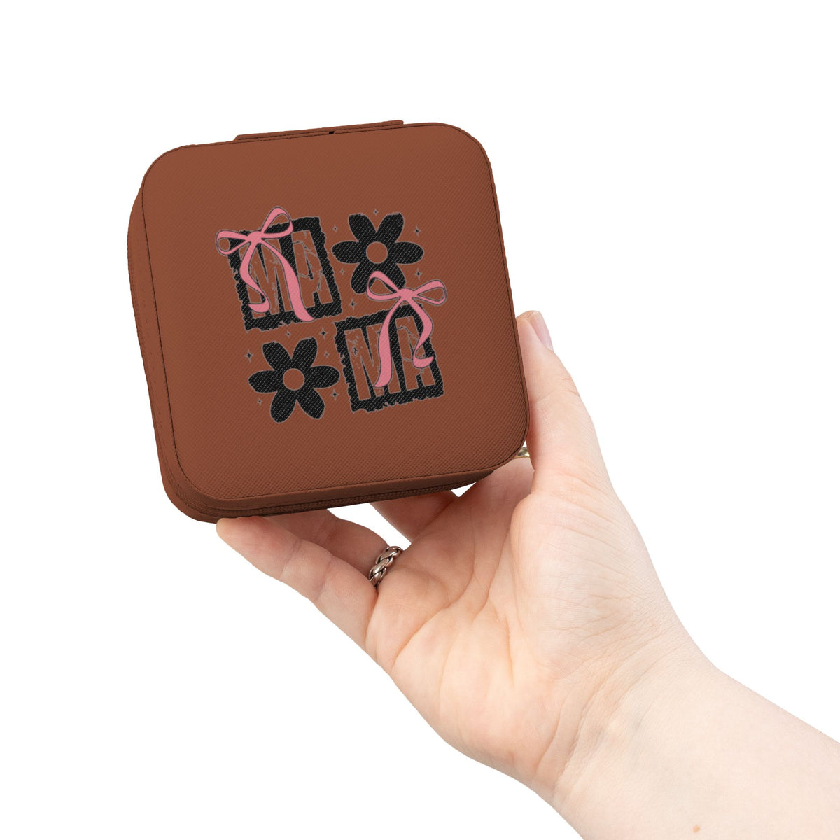 Compact Pink Jewelry Travel Case — Gift Box & Flower Design