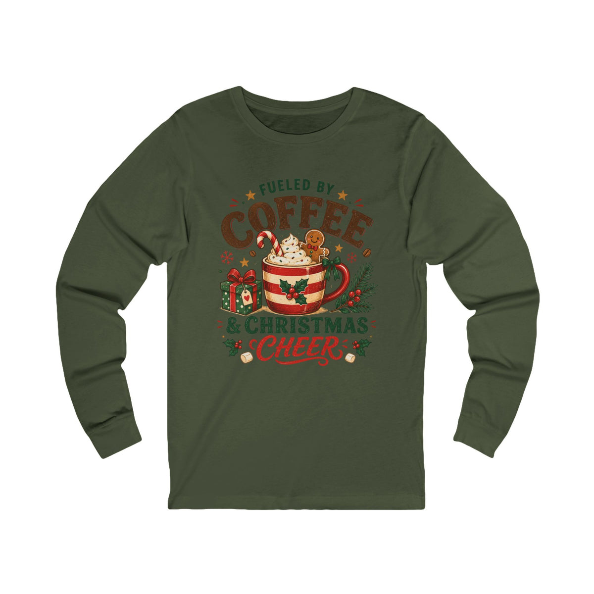 Christmas Coffee Tee — "Fueled by Coffee & Christmas Cheer" Long Sleeve