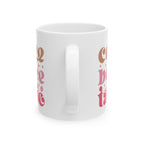 Coffee Before Talkie Ceramic Mug — Retro Pink & Brown Coffee Quote (11oz, 15oz)