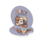 Spooky Season Soapstone Car Coaster — Halloween Cat & Ghost Pumpkin Design