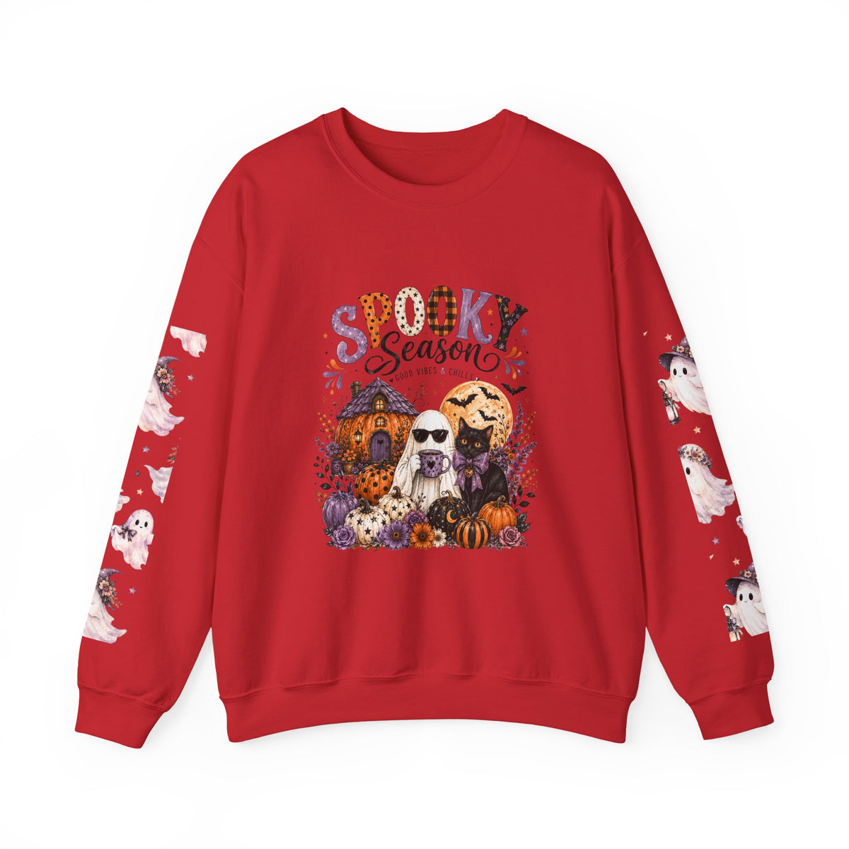 Spooky Season Crewneck Sweatshirt — Ghosts & Pumpkins Halloween Pullover
