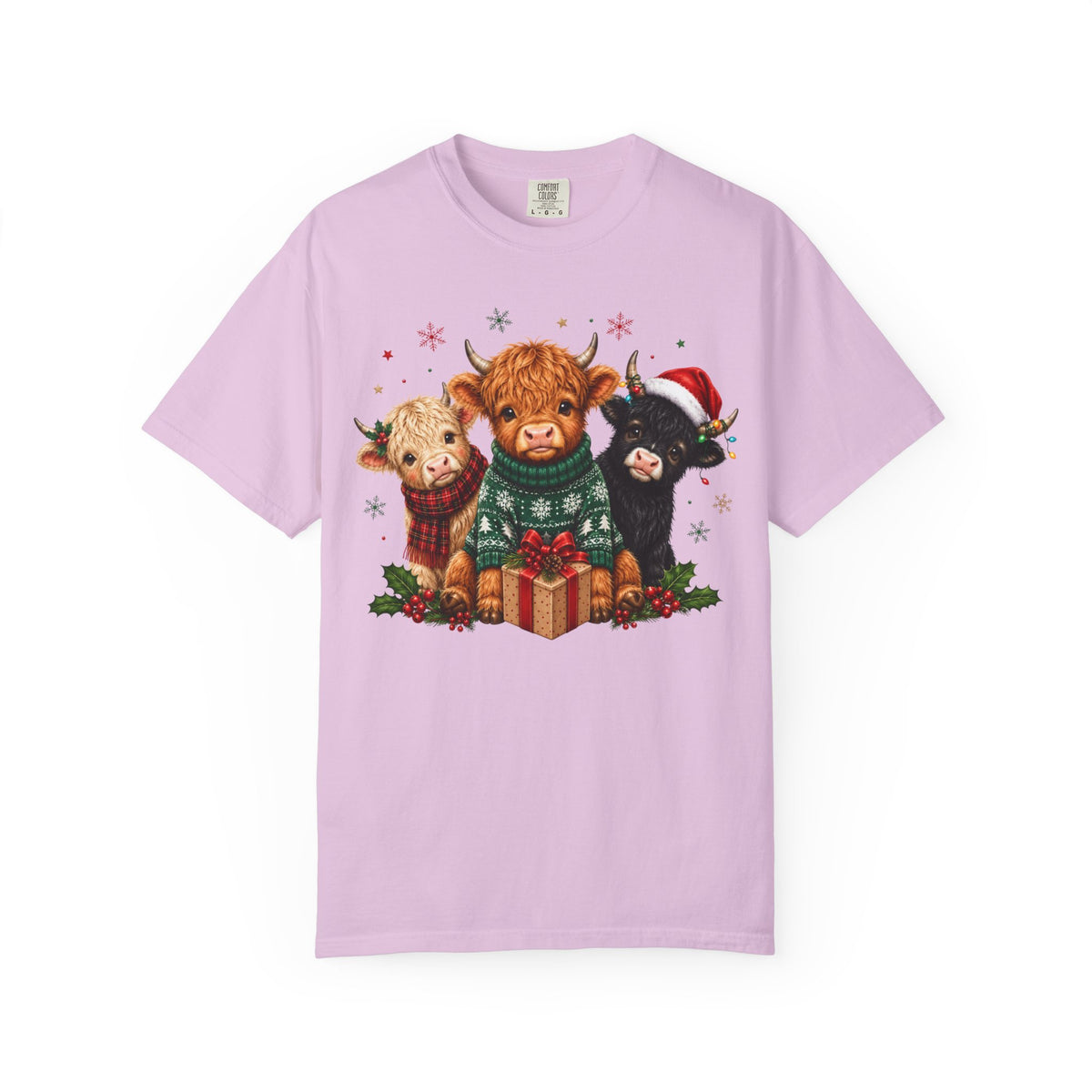 Christmas Highland Cattle Trio T-Shirt — Cute Cow Holiday Tee