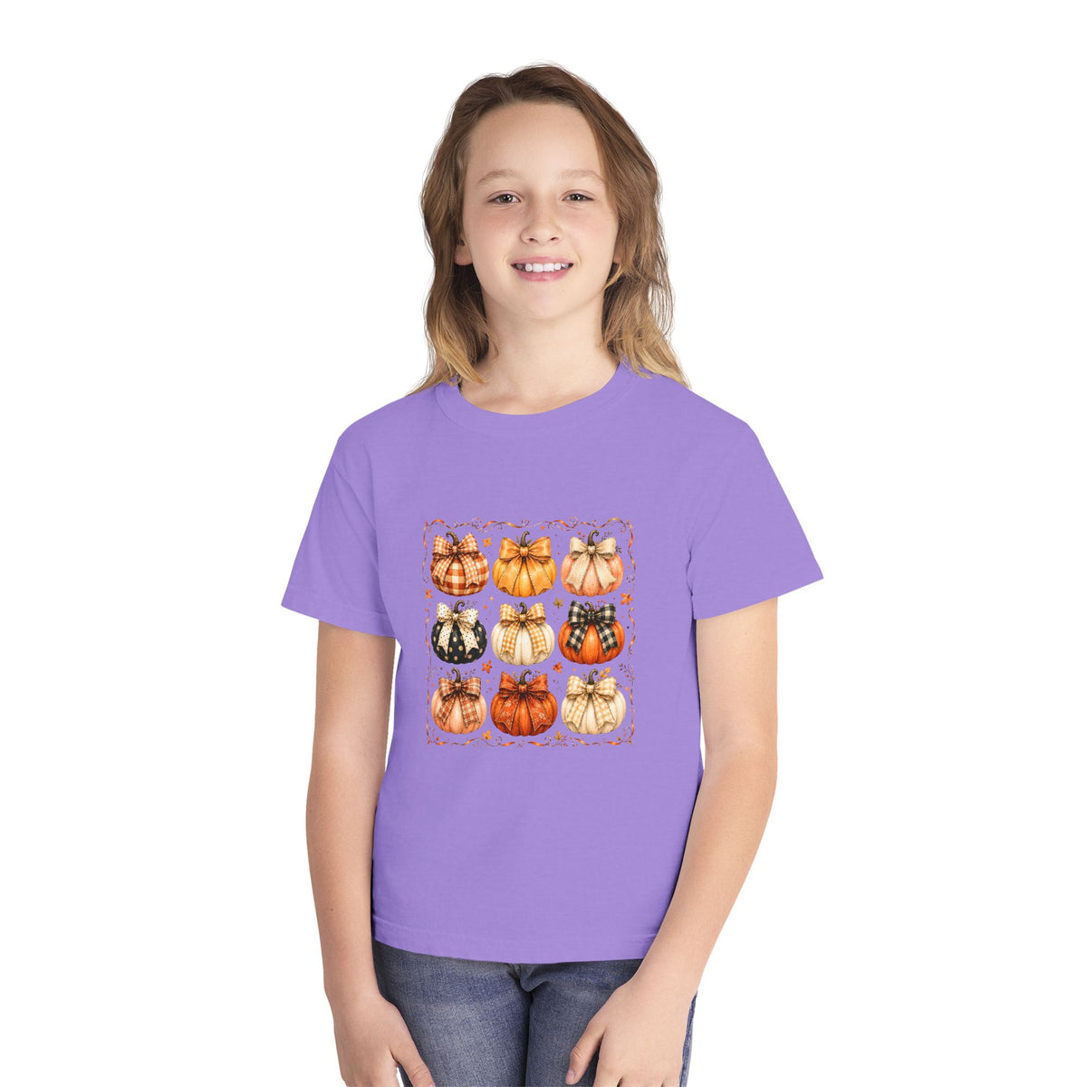 Youth Tee — Vintage Patchwork Pumpkins Fall Graphic