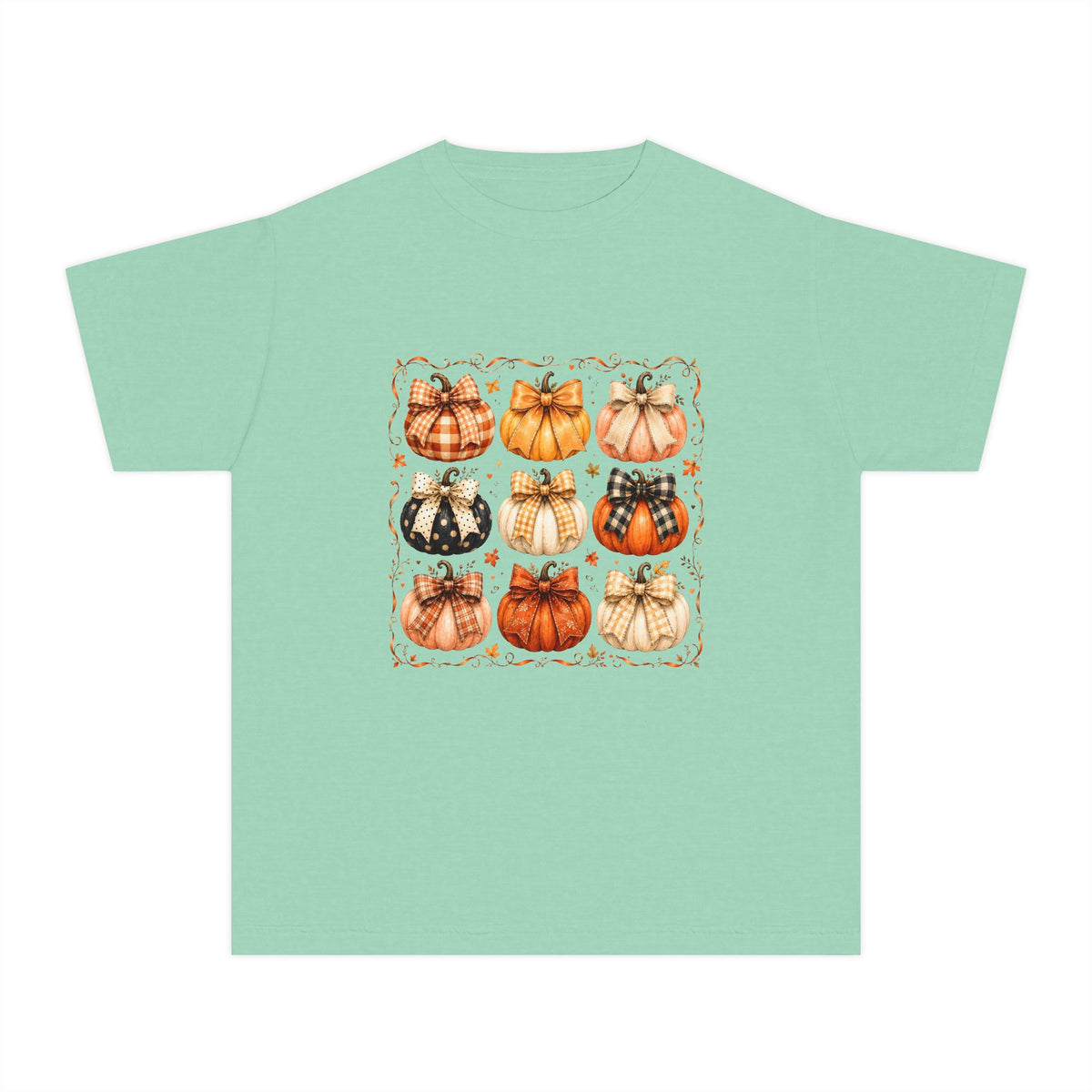 Youth Tee — Vintage Patchwork Pumpkins Fall Graphic