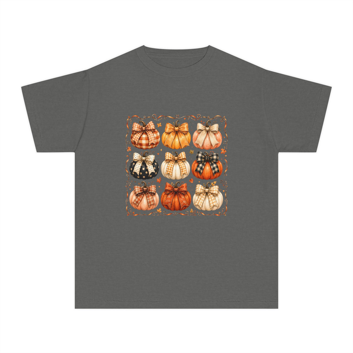 Youth Tee — Vintage Patchwork Pumpkins Fall Graphic