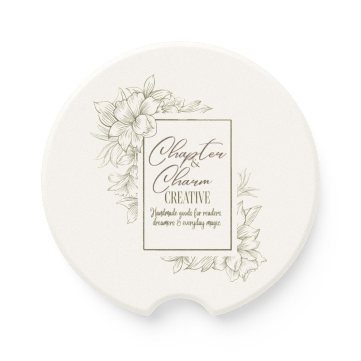 Soapstone Car Coaster — Floral 'Chapter & Charm Creative' Logo Car Cup Holder Insert