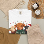 Christmas Highland Cattle Trio T-Shirt — Cute Cow Holiday Tee