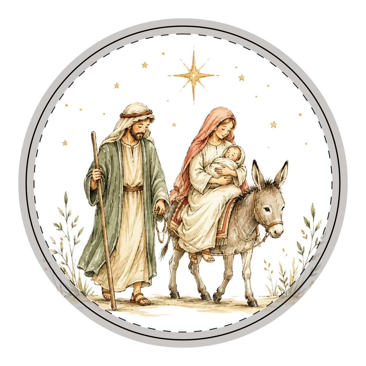 Nativity Wooden Hanging Sign — Holy Family Christmas Ornament