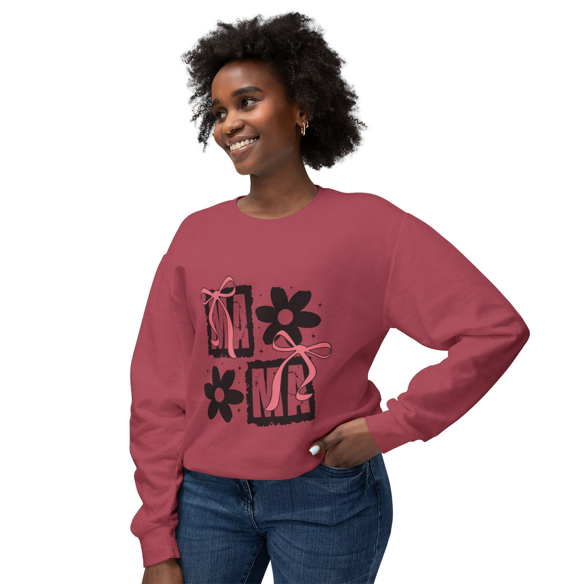 Mama Floral Crewneck Sweatshirt — Pink Bow & Flower Mom Design