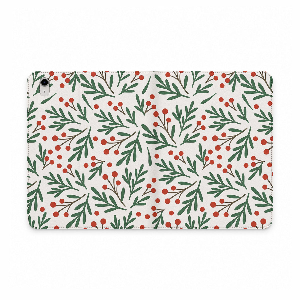 Holiday Mistletoe Tablet Folio Case — Green Sprigs & Red Berries