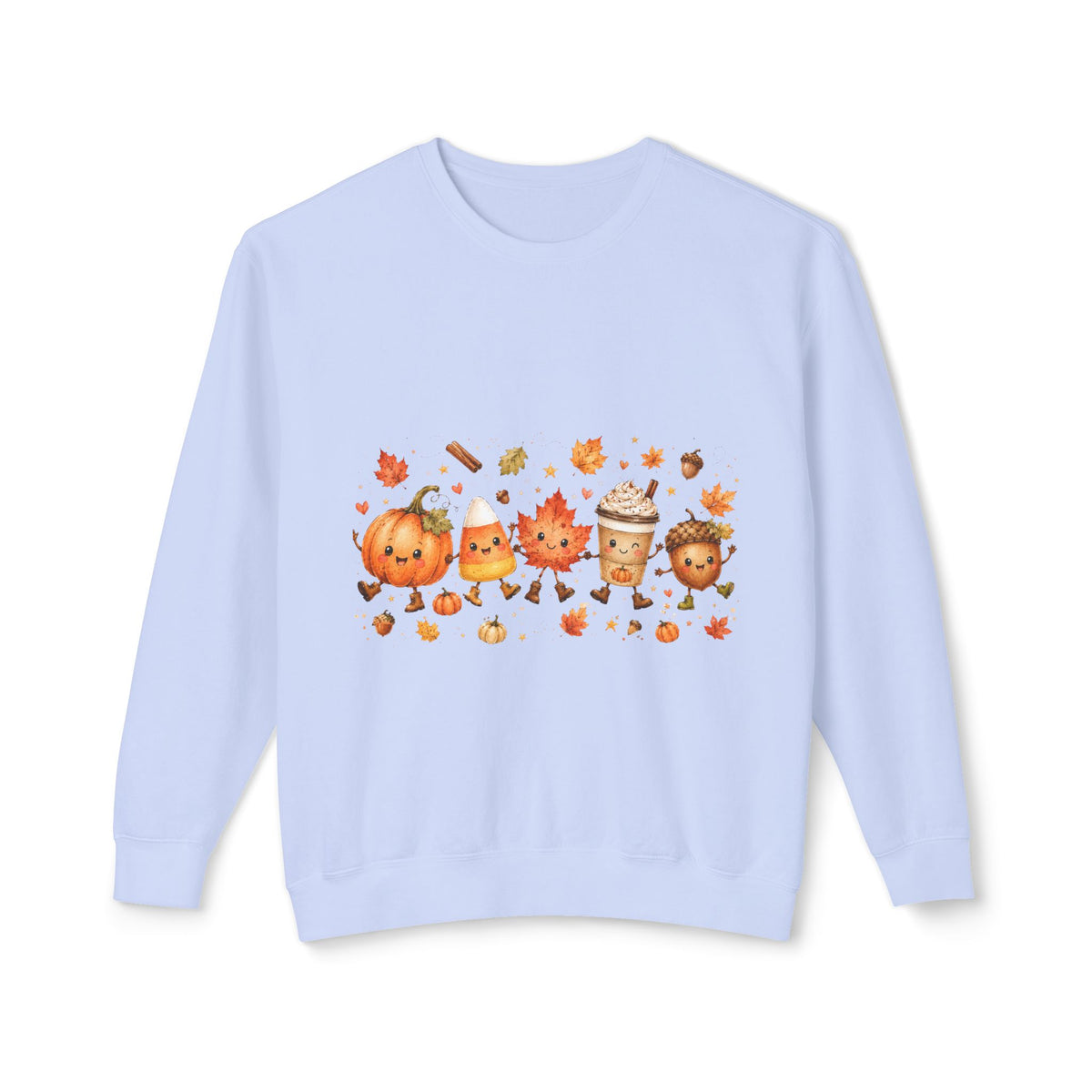 Autumn Friends Crewneck Sweatshirt — Cute Pumpkin, Leaf & Latte Fall Design