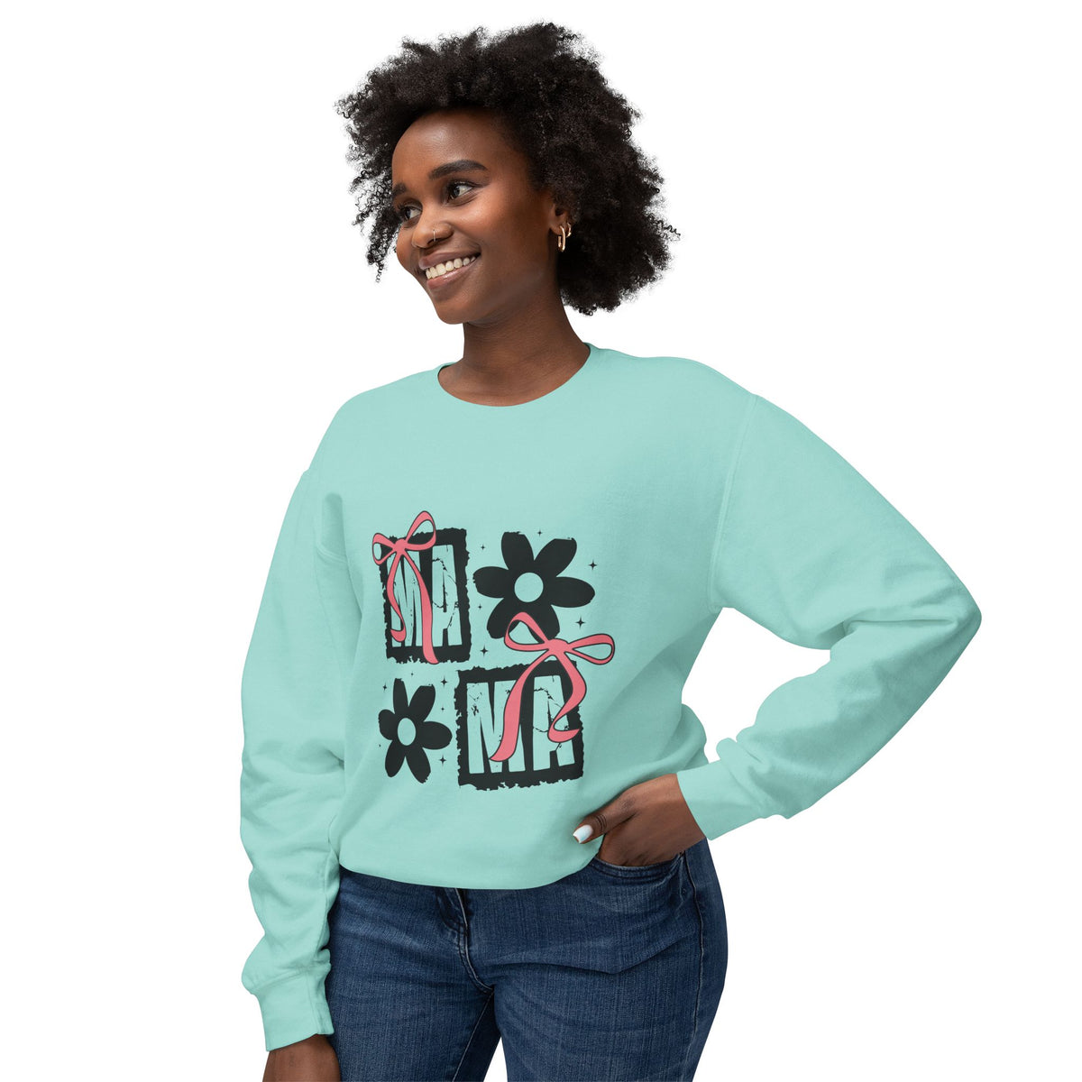 Mama Floral Crewneck Sweatshirt — Pink Bow & Flower Mom Design