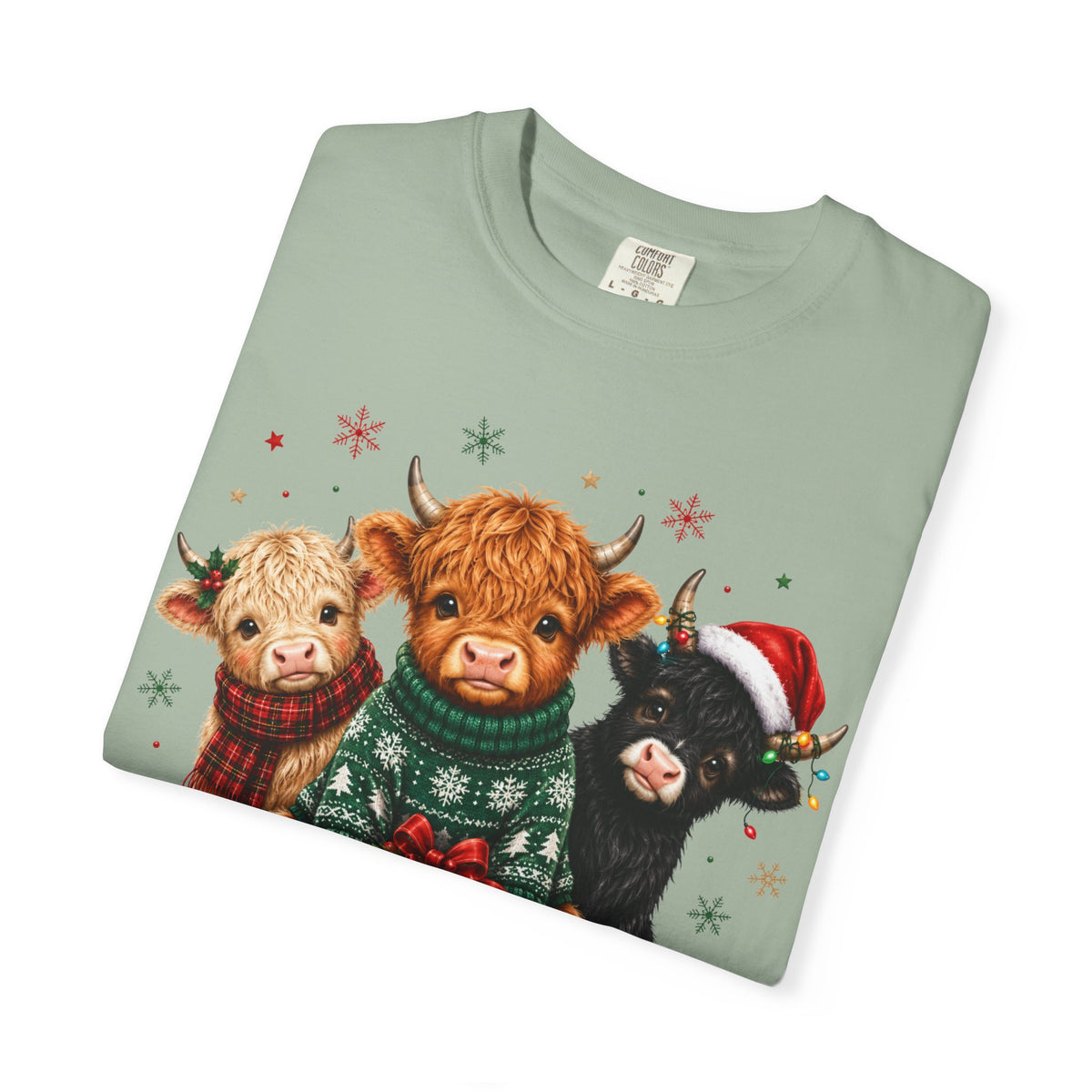 Christmas Highland Cattle Trio T-Shirt — Cute Cow Holiday Tee