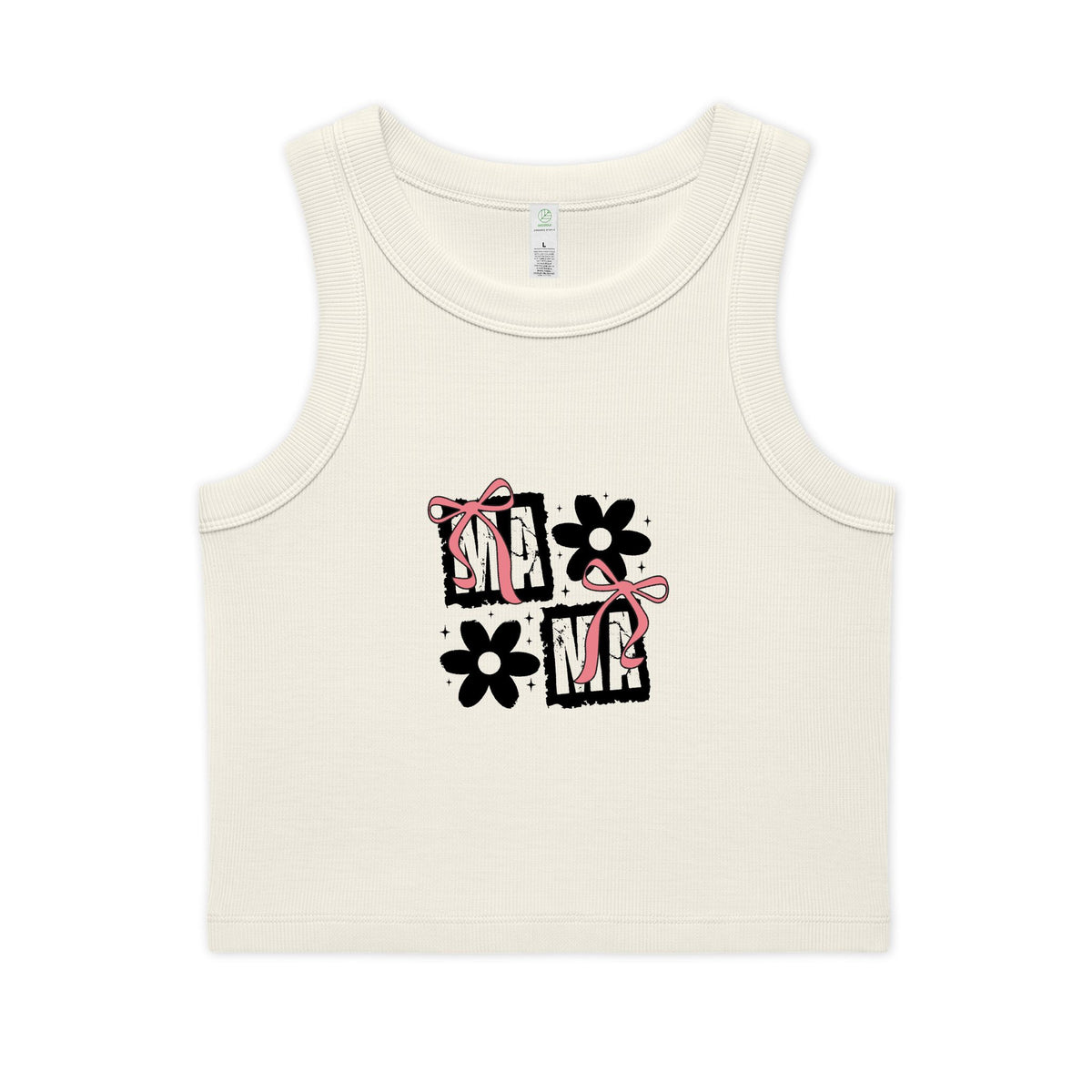 Crop Tank — Cute 'MAMA' Floral Graphic Ribbed Organic Tank Top