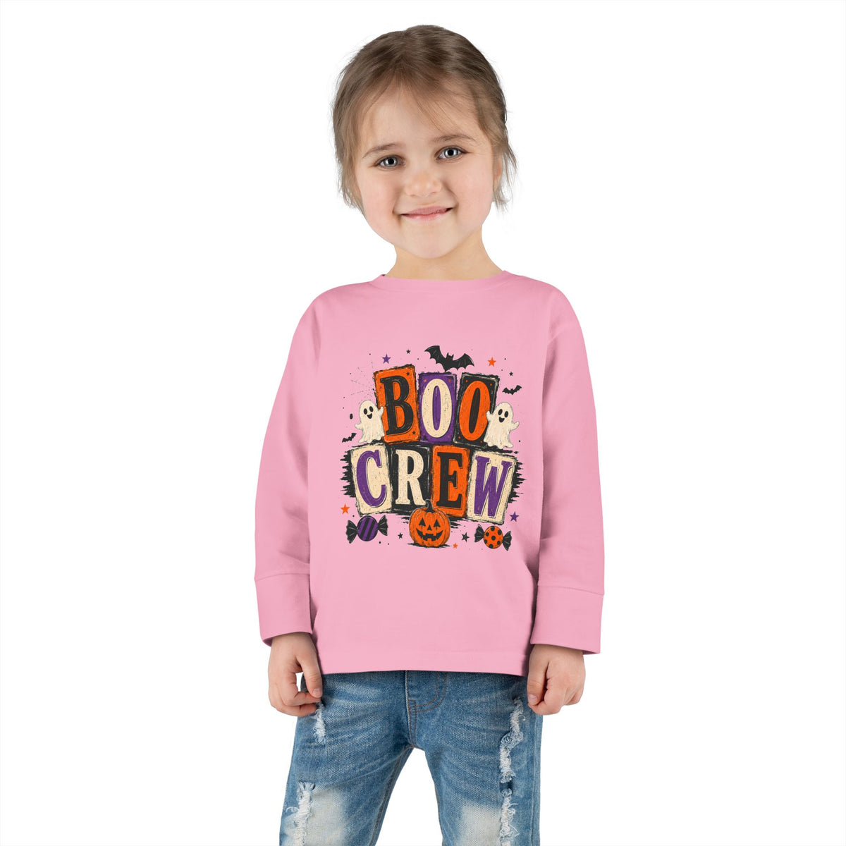 Boo Crew Toddler Long Sleeve Tee — Cute Halloween Pumpkin & Ghosts