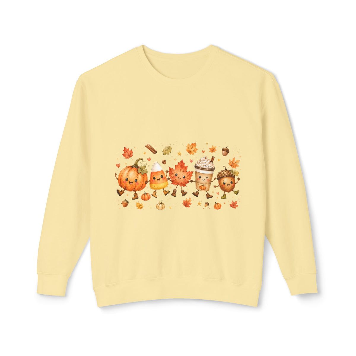 Autumn Friends Crewneck Sweatshirt — Cute Pumpkin, Leaf & Latte Fall Design