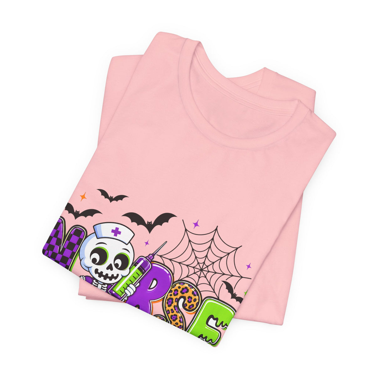 Halloween Nurse T-Shirt — Cute Skeleton, Pumpkin & Spiderweb Nurse Tee