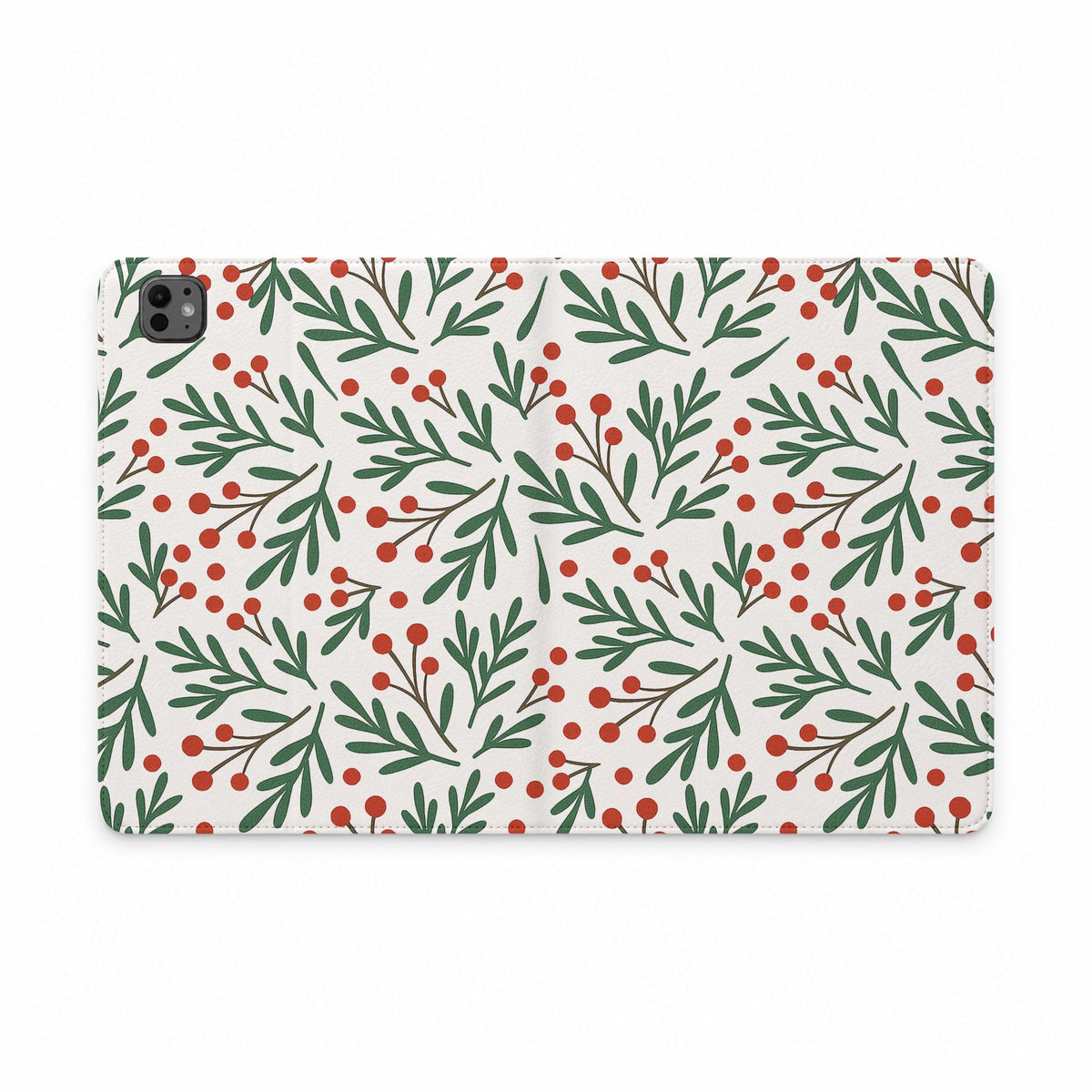 Holiday Mistletoe Tablet Folio Case — Green Sprigs & Red Berries