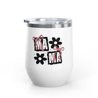 Wine Tumbler — Mom Floral Blocks with Pink Bows, 12 oz Insulated