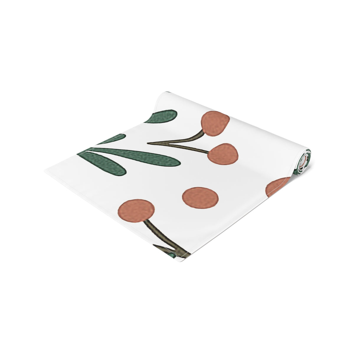 Botanical Berry Table Runner — Minimal Green Leaf & Terracotta Berries Cotton-Blend