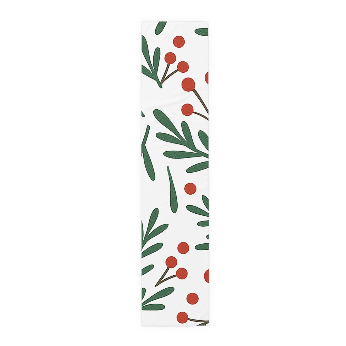 Botanical Berry Table Runner — Minimal Green Leaf & Terracotta Berries Cotton-Blend