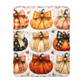 Autumn Pumpkin Sherpa Blanket — Cozy Fall Throw with Plaid & Bow Pumpkins