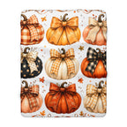 Autumn Pumpkin Sherpa Blanket — Cozy Fall Throw with Plaid & Bow Pumpkins
