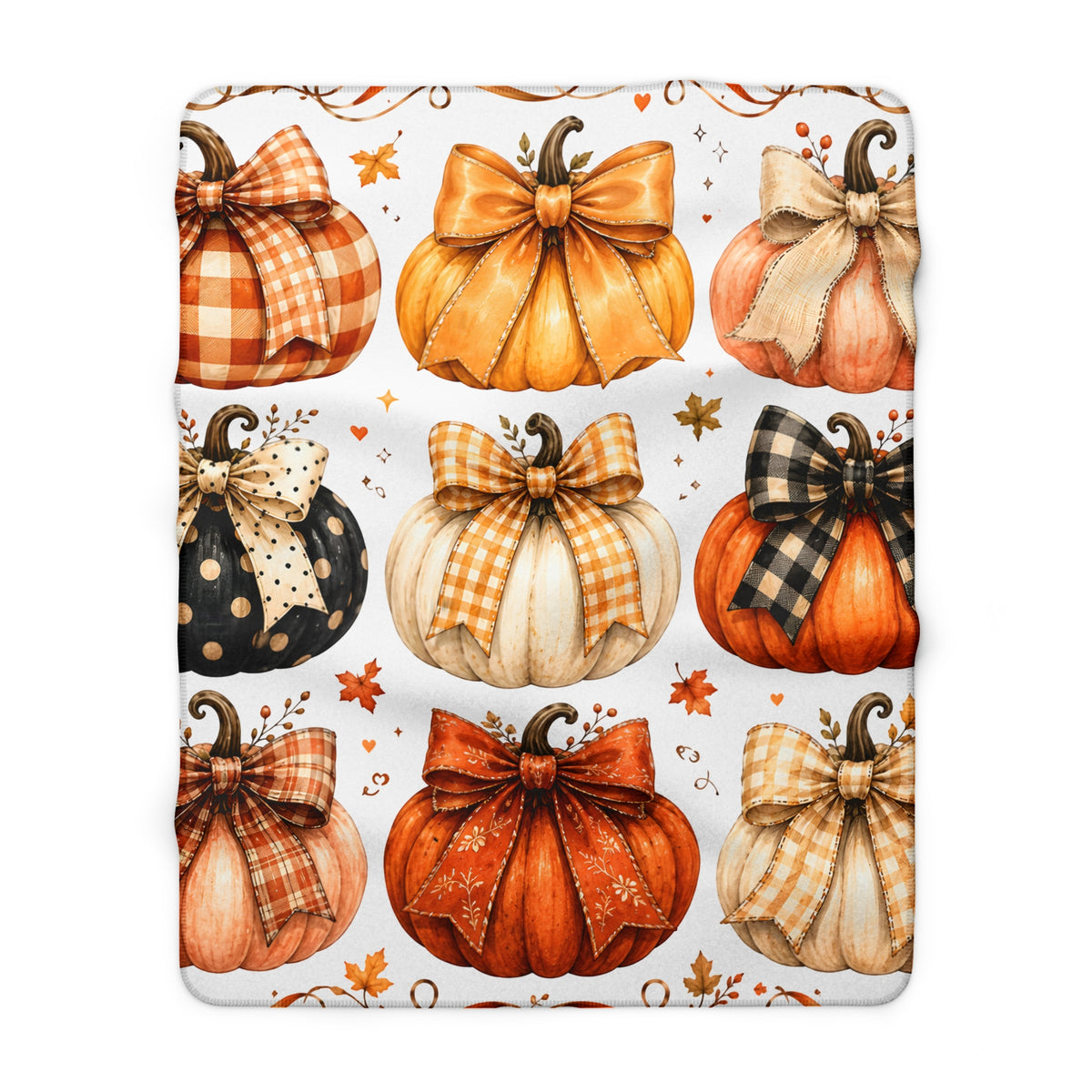 Autumn Pumpkin Sherpa Blanket — Cozy Fall Throw with Plaid & Bow Pumpkins