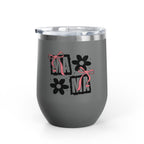 Wine Tumbler — Mom Floral Blocks with Pink Bows, 12 oz Insulated