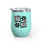 Wine Tumbler — Mom Floral Blocks with Pink Bows, 12 oz Insulated