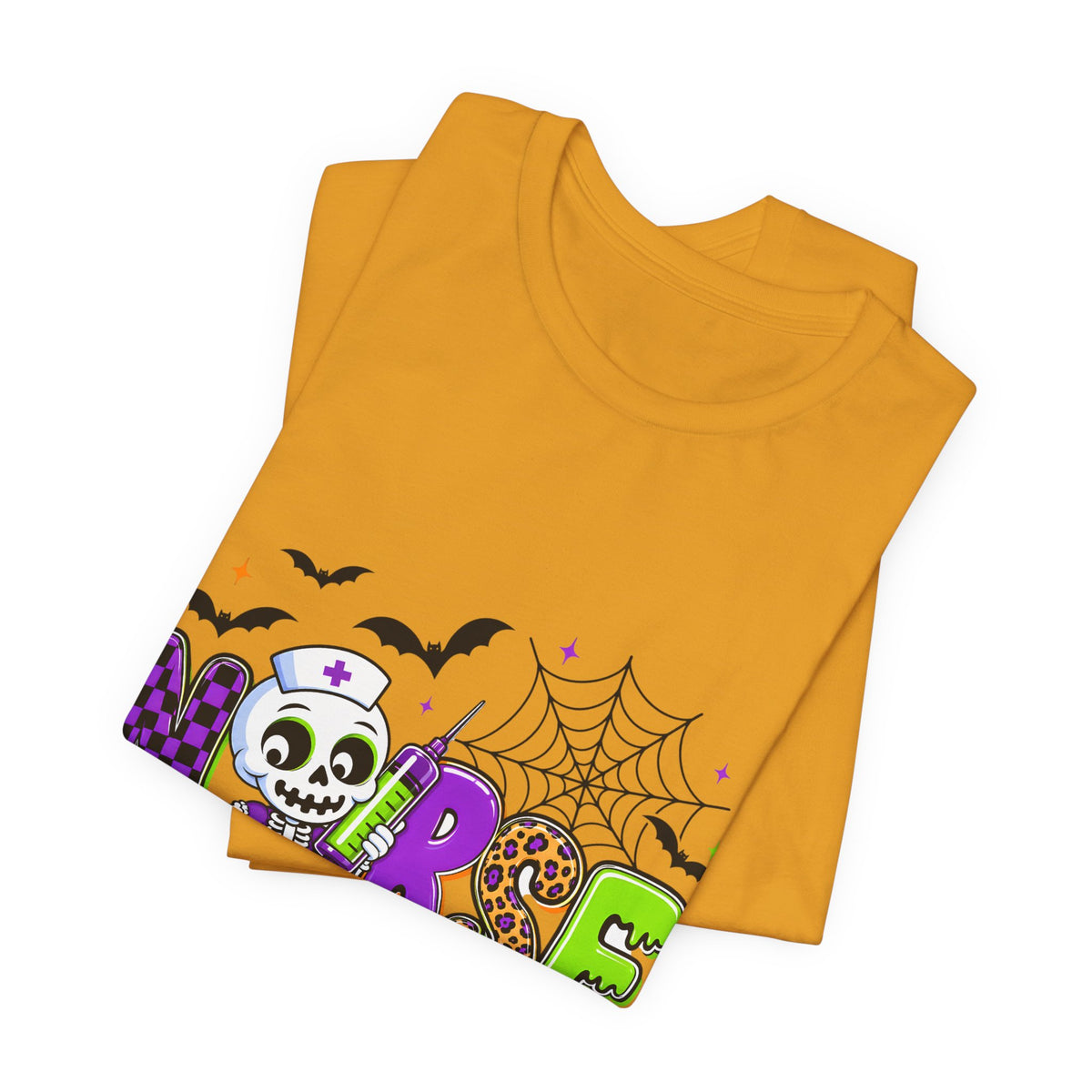 Halloween Nurse T-Shirt — Cute Skeleton, Pumpkin & Spiderweb Nurse Tee