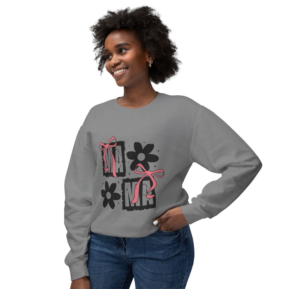 Mama Floral Crewneck Sweatshirt — Pink Bow & Flower Mom Design