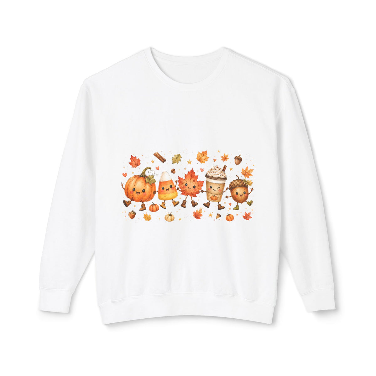 Autumn Friends Crewneck Sweatshirt — Cute Pumpkin, Leaf & Latte Fall Design