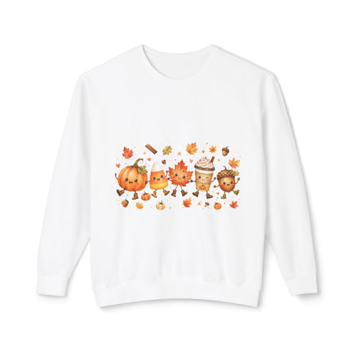 Autumn Friends Crewneck Sweatshirt — Cute Pumpkin, Leaf & Latte Fall Design