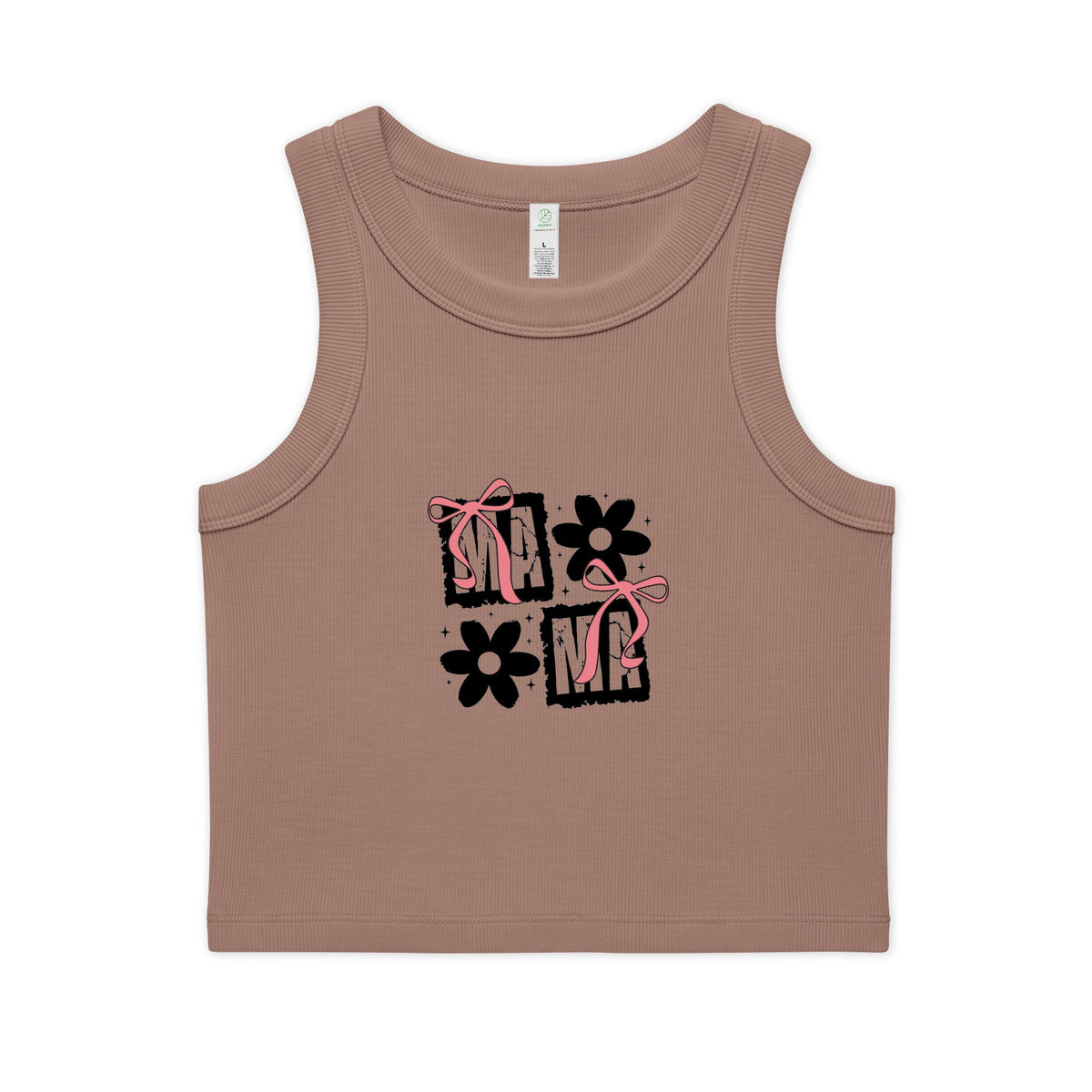 Crop Tank — Cute 'MAMA' Floral Graphic Ribbed Organic Tank Top