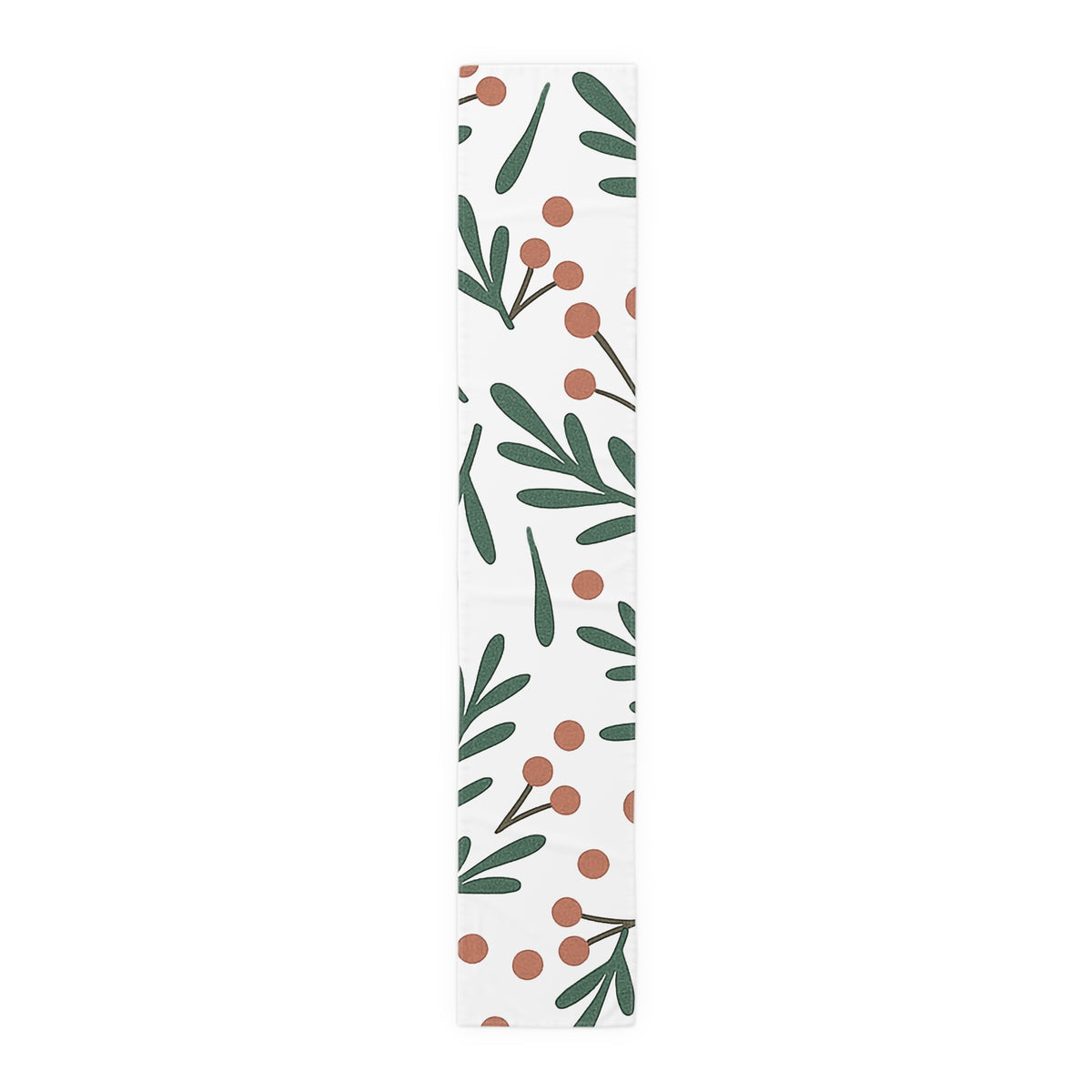 Botanical Berry Table Runner — Minimal Green Leaf & Terracotta Berries Cotton-Blend