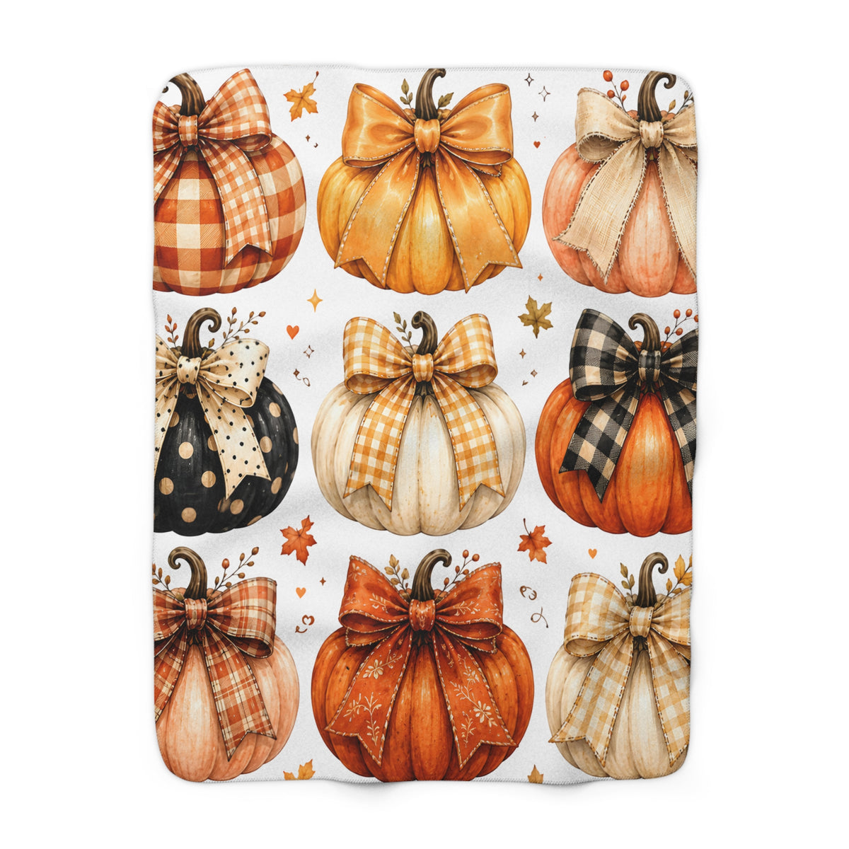 Autumn Pumpkin Sherpa Blanket — Cozy Fall Throw with Plaid & Bow Pumpkins