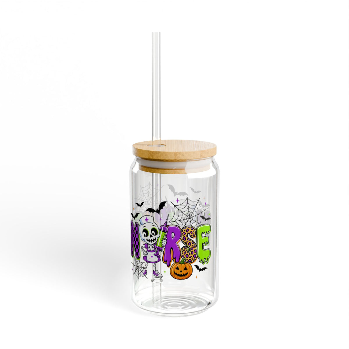 Halloween Nurse 16oz Sipper Glass — Cute Spooky Nurse Design