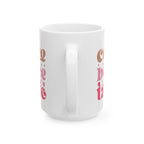 Coffee Before Talkie Ceramic Mug — Retro Pink & Brown Coffee Quote (11oz, 15oz)