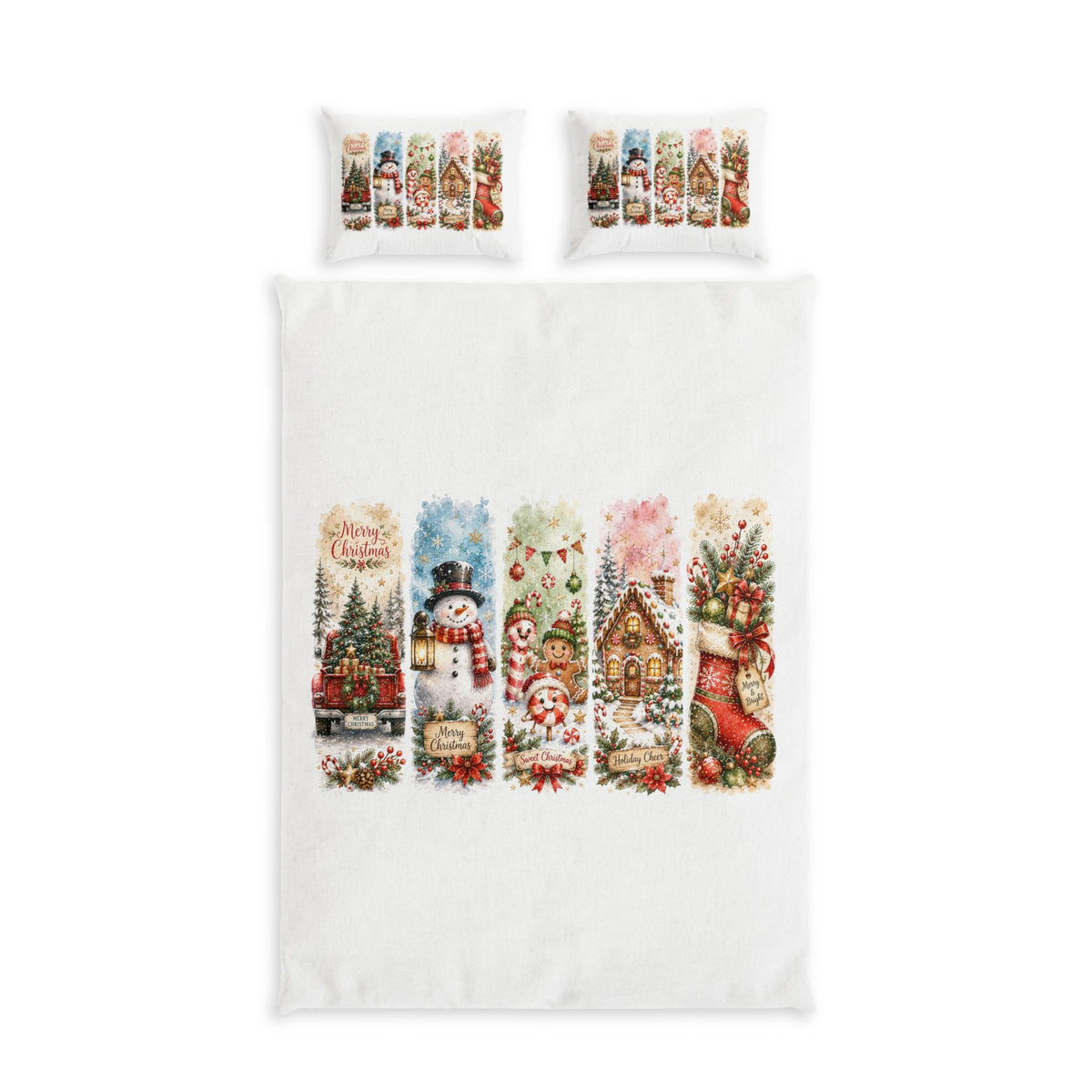 Christmas Cotton Bed Set — Festive Snowman & Gingerbread Holiday Bedding