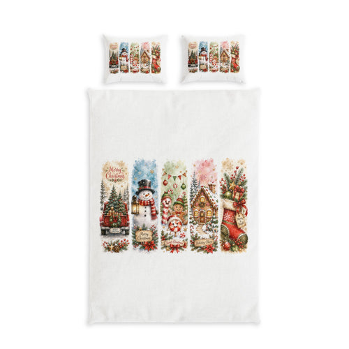 Christmas Cotton Bed Set — Festive Snowman & Gingerbread Holiday Bedding