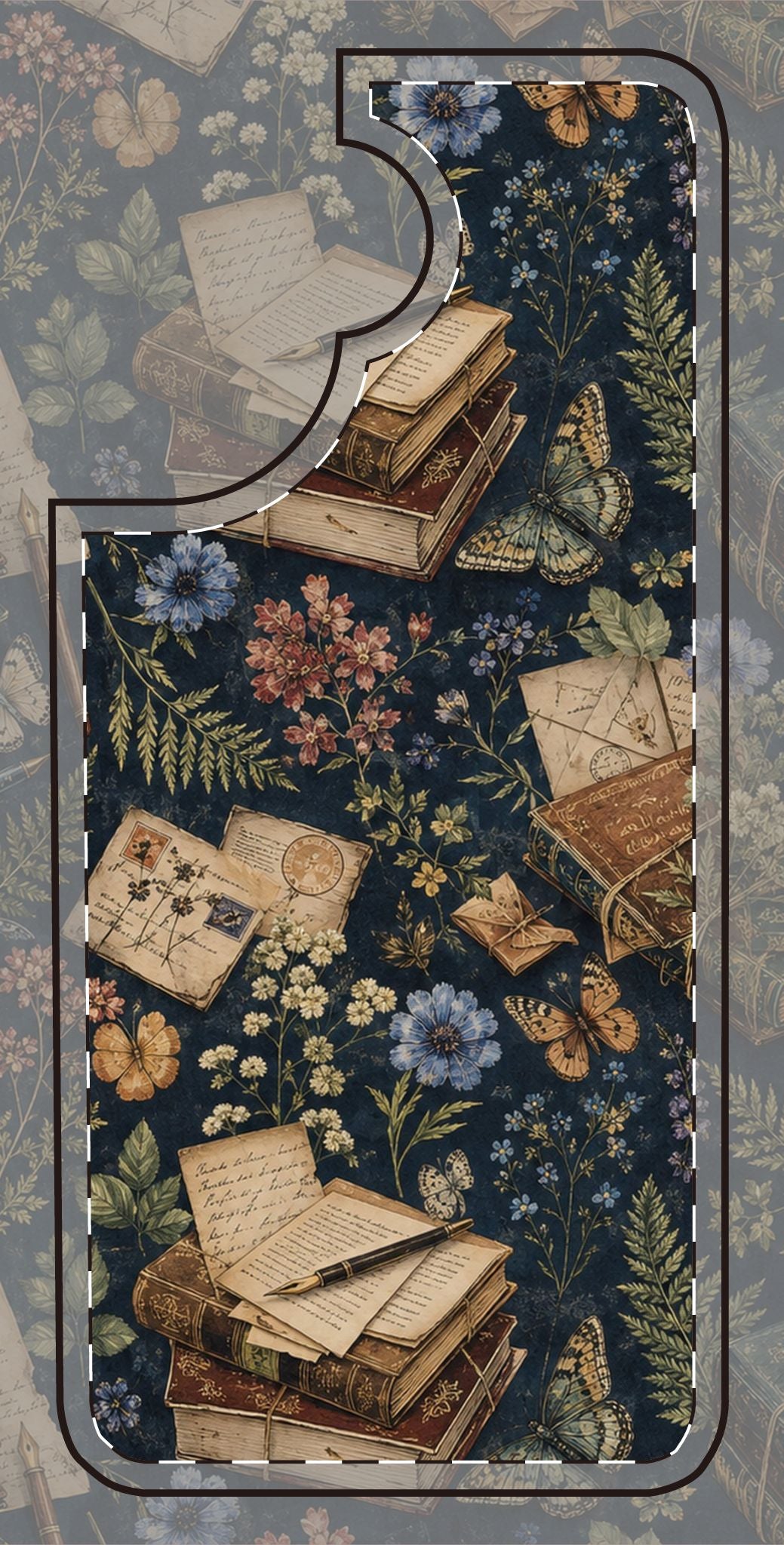 Vintage Botanical Phone Case — Stacked Books & Letters Floral Design
