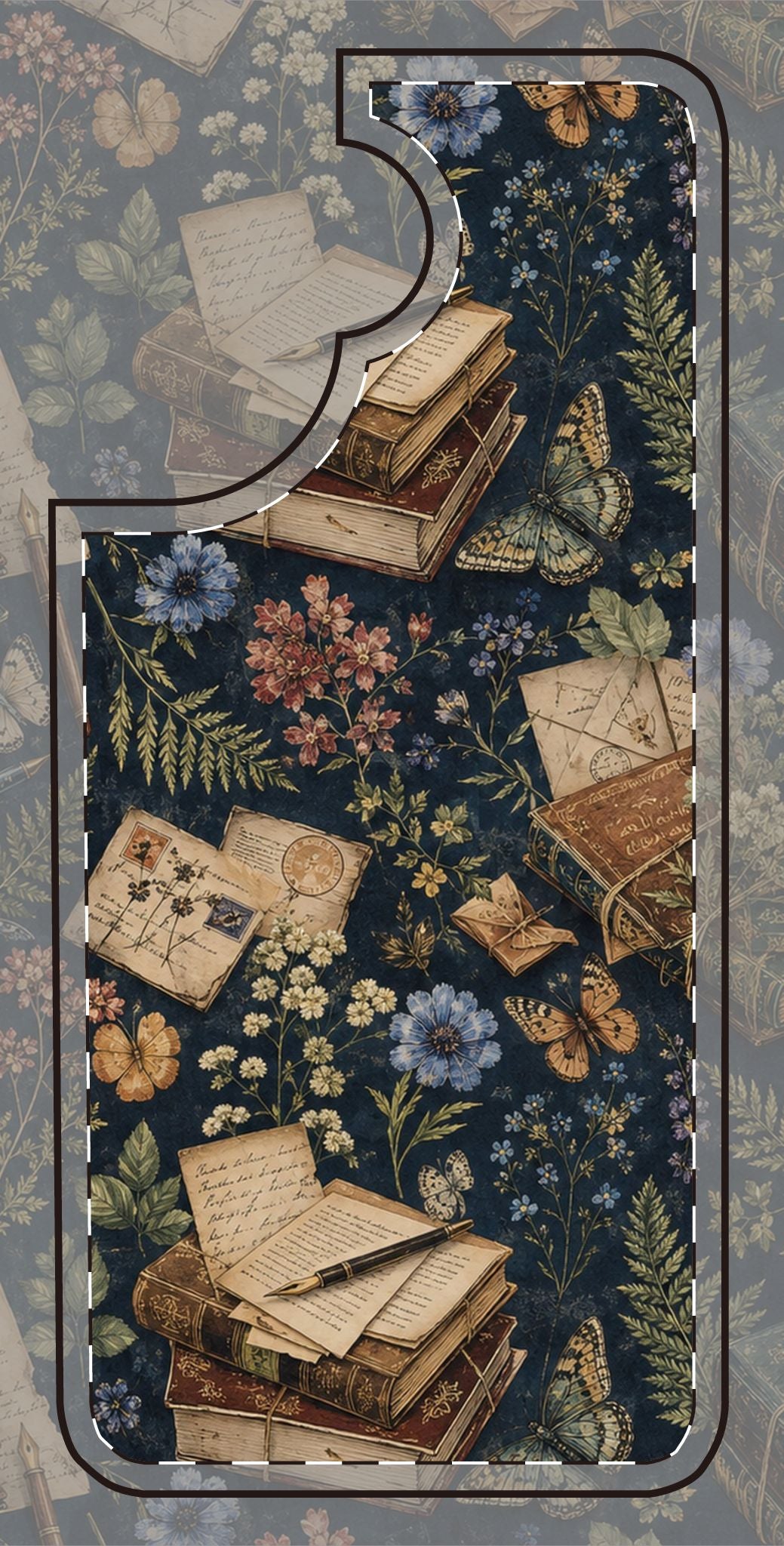 Vintage Botanical Phone Case — Stacked Books & Letters Floral Design