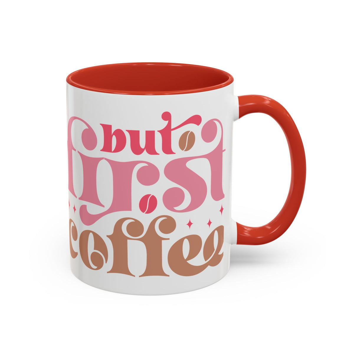Retro Pink & Brown "Must First Coffee" Accent Coffee Mug (11/15oz)