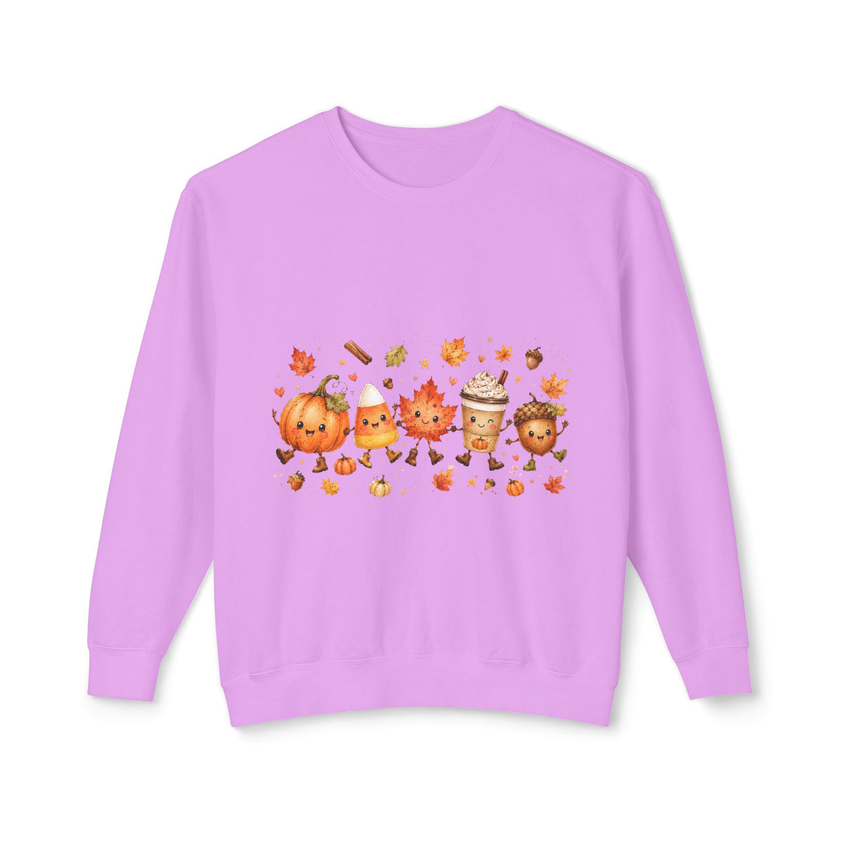 Autumn Friends Crewneck Sweatshirt — Cute Pumpkin, Leaf & Latte Fall Design