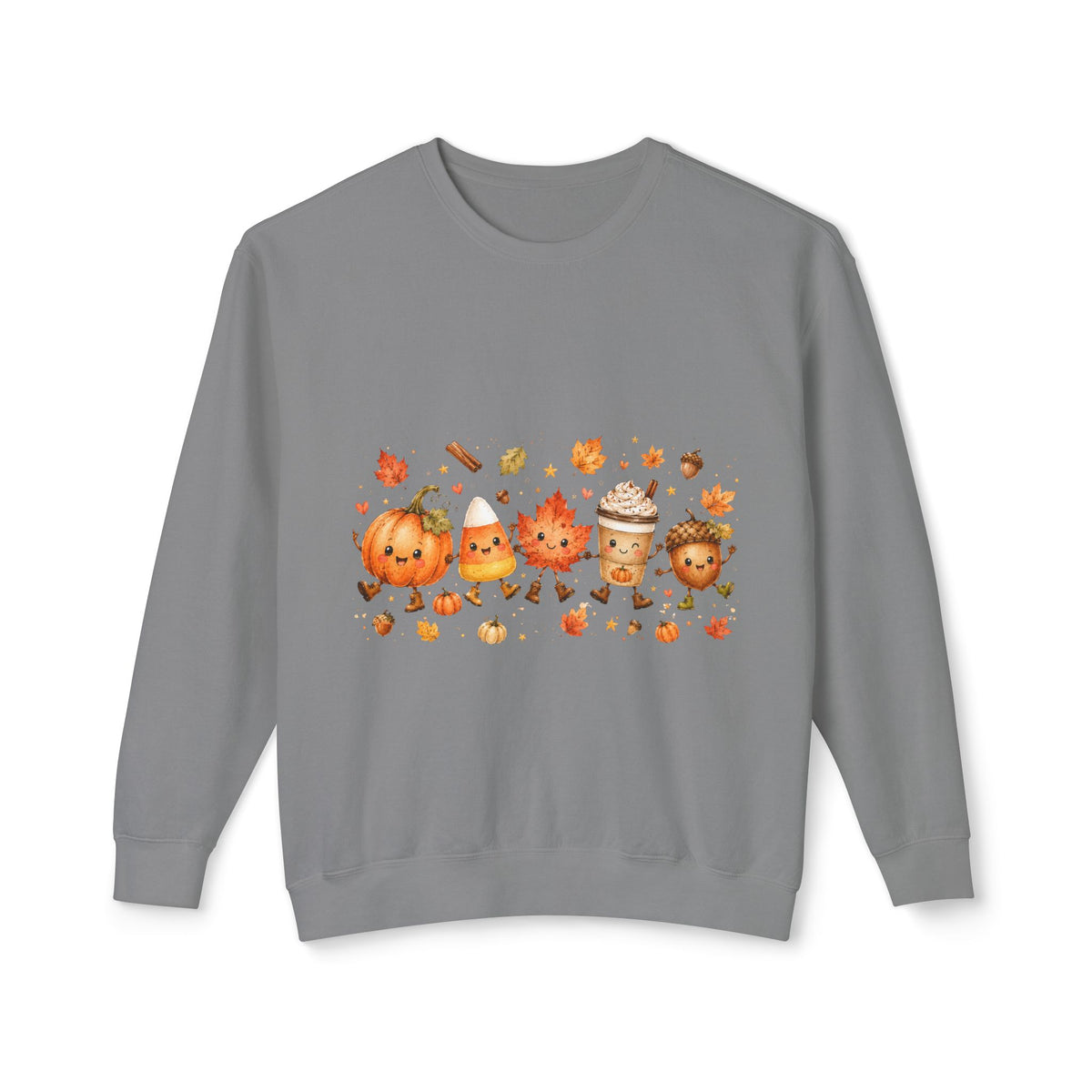 Autumn Friends Crewneck Sweatshirt — Cute Pumpkin, Leaf & Latte Fall Design