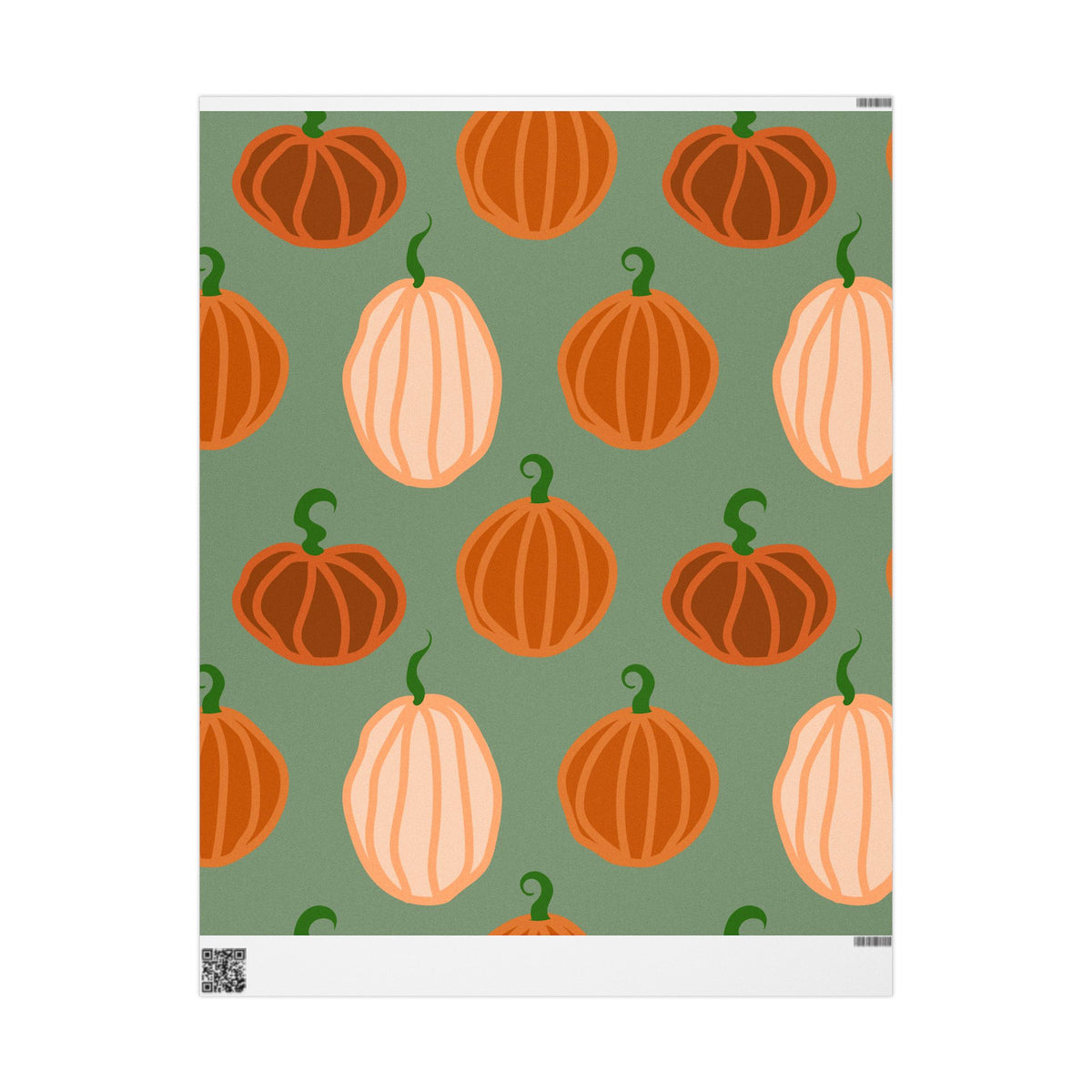 Pumpkin Pattern Wrapping Paper — Autumn Green Gift Wrap for Fall, Halloween & Thanksgiving