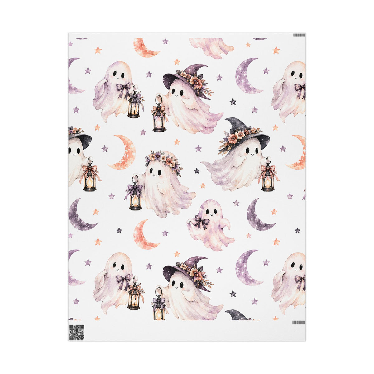 Ghostly Moon Wrapping Paper — Cute Halloween Gift Wrap with Pastel Ghosts & Lanterns