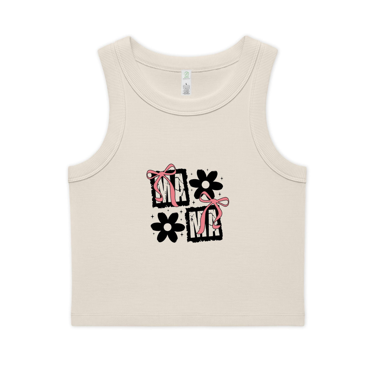 Crop Tank — Cute 'MAMA' Floral Graphic Ribbed Organic Tank Top